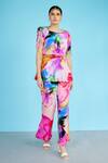 Buy_Garima Bindal_Multi Color Crepe Round Neck Reanna Abstract Print Peplum And Flared Pant Set _at_Aza_Fashions