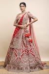 Buy_Kalighata_Red Silk Cut Work, Sequins, Raw Floret Embellished Bridal Lehenga Set _at_Aza_Fashions