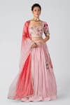 Buy_Suruchi Parakh_Pink Georgette Print And Embroidery Sequins Sweetheart Floral Blouse Lehenga Set _at_Aza_Fashions