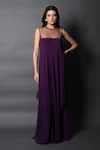 Buy_Swatee Singh_Purple Georgette, Hemp Round Neck Sheer Handkerchief Draped Jumpsuit _at_Aza_Fashions