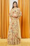 Buy_Label Shristi Chetani_Beige Georgette, Taffeta, Net Embroidery V-neck Florette Print Lehenga Set _at_Aza_Fashions