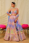 Buy_Rajbinder Chahal_Blue Dupion Silk Embroidery Geometric Floral Embellished Bridal Lehenga Set _at_Aza_Fashions