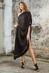 Buy_Style Junkiie_Black Natural Crepe Plain Mirrorwork One Asymmetrical Kaftan  _at_Aza_Fashions