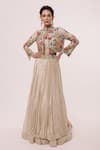 Buy_Onaya_Beige Georgette Hand Embroidered Floral Jacket  Stand Collar Lehenga Set_at_Aza_Fashions
