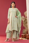 Buy_Abbaran_Green Kurta And Palazzo Cotton Cambric Printed Block Floral Asymmetric Set _at_Aza_Fashions