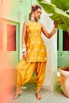 Buy_Mona and Vishu_Yellow Modal Satin Hand Embroidered Pearl Work Kurta Tulip Pant Set _at_Aza_Fashions