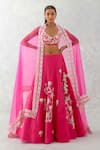 Buy_Devnaagri_Fuchsia Silk Organza Embroidery Thread V Neck Floral Bloom Lehenga Set _at_Aza_Fashions