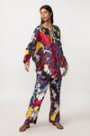 Buy_Saaksha & Kinni_Multi Color Silk Round Neck Abstract Floral Print Batwing Sleeve Top_at_Aza_Fashions