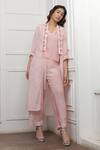Buy_Myoho_Pink Cotton, Silk Tassels Open Neck, Jagged Striped Pattern Jacket And Pant Set_at_Aza_Fashions