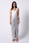 Buy_431-88 By Shweta Kapur_Grey Satin, Chiffon Nora Draped Skirt _at_Aza_Fashions