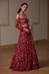 Buy_Nadine Dhody_Red Tulle Embroidery Sequin Sophia Off Shoulder Blouse And Lehenga Set  _at_Aza_Fashions