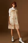 Buy_Archana Rao_White Shirt Dress  Poplin Embroidered Pressed Flowers With Overlay  _at_Aza_Fashions