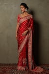 Buy_RI.Ritu Kumar_Red Silk Satin Embroidered Zardozi Jaya Floral Saree _at_Aza_Fashions