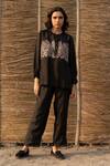 Buy_Ayaka_Black Viscose, Silk Organza Embroidery Round Neck Floral Shirt _at_Aza_Fashions