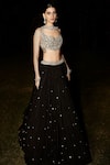 Buy_MATSYA_Black Organza Georgette Embroidery The Giovane Roman Lehenga Set  _at_Aza_Fashions