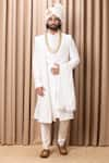 Buy_Ankit V Kapoor_Ivory Cotton Embroidery Thread Hasan Sherwani Set With Stole _at_Aza_Fashions