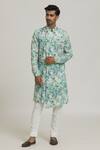 Buy_Nero by Shaifali and Satya_Green Floral Print Cotton Kurta And Aligadi Pant Set_at_Aza_Fashions