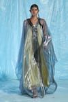 Buy Akhl Multi Color Body Satin (90% Viscose 10% Polyester) + Lurex Tulle (57% Kaftan at Aza Fashions Buy_Akhl_Multi Color Body Satin (90% Viscose 10% Polyester) + Lurex Tulle (57% Kaftan _at_Aza_Fashions