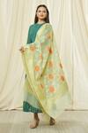 Buy_Naintara Bajaj_Green Cotton, Silk Embroidery Floral Pattern Fringe Hem Dupatta _at_Aza_Fashions