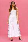 Buy_Label Shristi Chetani_White Cotton Square Neck Side Floral Print Panel Jumpsuit _at_Aza_Fashions