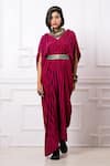 Buy_Megha Garg_Pink Sequins V-neck Stripe Print Kaftan Jumpsuit _at_Aza_Fashions