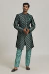 Buy_Samyukta Singhania_Green Sherwani Banarasi Jacquard Woven Floral Blossom Pattern With Pant _at_Aza_Fashions