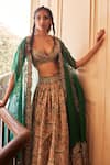 Buy_Mrunalini Rao_Green Matka Silk Embroidered Rama Meena Printed Lehenga And Cape Set  _at_Aza_Fashions