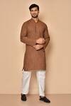 Buy_Aryavir Malhotra_Brown South Cotton Woven Stipes Striped Handloom Kurta_at_Aza_Fashions