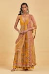 Buy_AUM by Asit and Ashima_Yellow Banarasi Silk Hand Embroidery Zardozi Plunge V Neck Anarkali And Skirt Set _at_Aza_Fashions