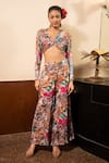 Buy_Soniya G_Ivory Satin Printed Floral V Neck Knotted Top And Pant Set _at_Aza_Fashions