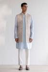 Buy_Qbik_Cream Nehru Jacket Embroidered Kashmiri Naeem And Kurta Set _at_Aza_Fashions