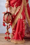 Torani Red Embroidery, Tassels Sindoori Iqra Silk Velvet Potli Online at Aza Fashions Torani_Red Embroidery, Tassels Sindoori Iqra Silk Velvet Potli _Online_at_Aza_Fashions