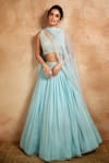 Buy_Basanti - Kapde Aur Koffee_Blue Viscose Organza Embroidery Pearl Leaf Neck Lehenga Set With Blouse _at_Aza_Fashions