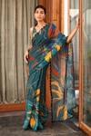 Buy_Varun Bahl_Green Saree  Georgette Printed Summer Flower Pattern_at_Aza_Fashions