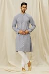 Buy_Aryavir Malhotra_Grey Art Silk Printed Geometric Pattern Kurta _at_Aza_Fashions