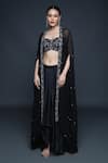 Buy_Sanjev Marwaaha_Black Modal Embellished Floral Sweetheart Neck Cape And Dhoti Skirt Set _at_Aza_Fashions