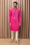 Buy_Ankit V Kapoor_Pink Cotton And Silk Embroidered Kian Yoke Kurta Set _at_Aza_Fashions