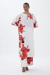 Buy_Sitaraa_White Poplin Floral Boat Neck Gulmohar Long Tunic And Pant Set _at_Aza_Fashions