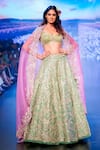 Buy_Anushree Reddy_Green Organza Embroidery Sweetheart Neck Hazrat Bridal Lehenga Set  _at_Aza_Fashions