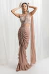 Buy_Seema Thukral_Pink Choli- Georgette Hand Embroidered Sequins Pre-draped Cowl Saree With _at_Aza_Fashions