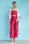 Buy_Garima Bindal_Fuchsia Pure Silk-chanderi Printed Floral Kaftan Front Open And Pant Set _at_Aza_Fashions