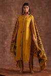 Buy_The Home Affair_Yellow Chiffon Gota Patti, Embroidery Round Neck Handblock Print Slit Kurta Set _at_Aza_Fashions