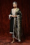 Buy_SHIKHAR SHARMA_Black Silk Chanderi Embroidered Pearl V Neck Full Sleeve Kurta Pant Set _at_Aza_Fashions