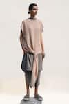 Buy_Urvashi Kaur_Grey Crinkled Cotton Plain High Neck Iota High-low Hem Tunic  _at_Aza_Fashions