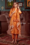 Buy_Lahario_Orange Kurta Pure Silk Embroidered Cut-work Band Cut Work Border Pant Set_at_Aza_Fashions