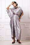 Buy_Megha Garg_Grey Sequins V-neck Split Sleeve Kaftan Jumpsuit _at_Aza_Fashions