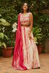 Buy_Anu Pellakuru_Pink Tie-dye And Hand Embroidered Thread V Neck Pleated Lehenga Set _at_Aza_Fashions