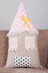 Buy_My Gift Booth_Beige Cotton Polka Dot Pattern Hut Shaped Cushion_at_Aza_Fashions