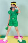 Buy_LIL DRAMA_Green 100% Cotton Embellished Pearls Ruffle Neck Top And Shorts Set _at_Aza_Fashions