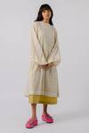 Buy_Tussah By Siddhi Shah_Green Cotton Round Neck A-line Dress With Printed Overlay _at_Aza_Fashions